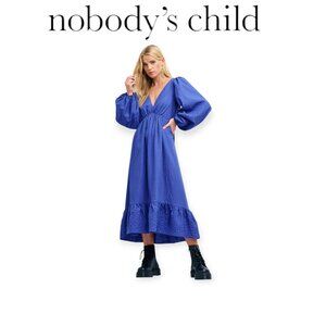 Nobodys Child Ammie Blue Midi Dress Size 12 Balloon Sleeve Smock Fit NWT